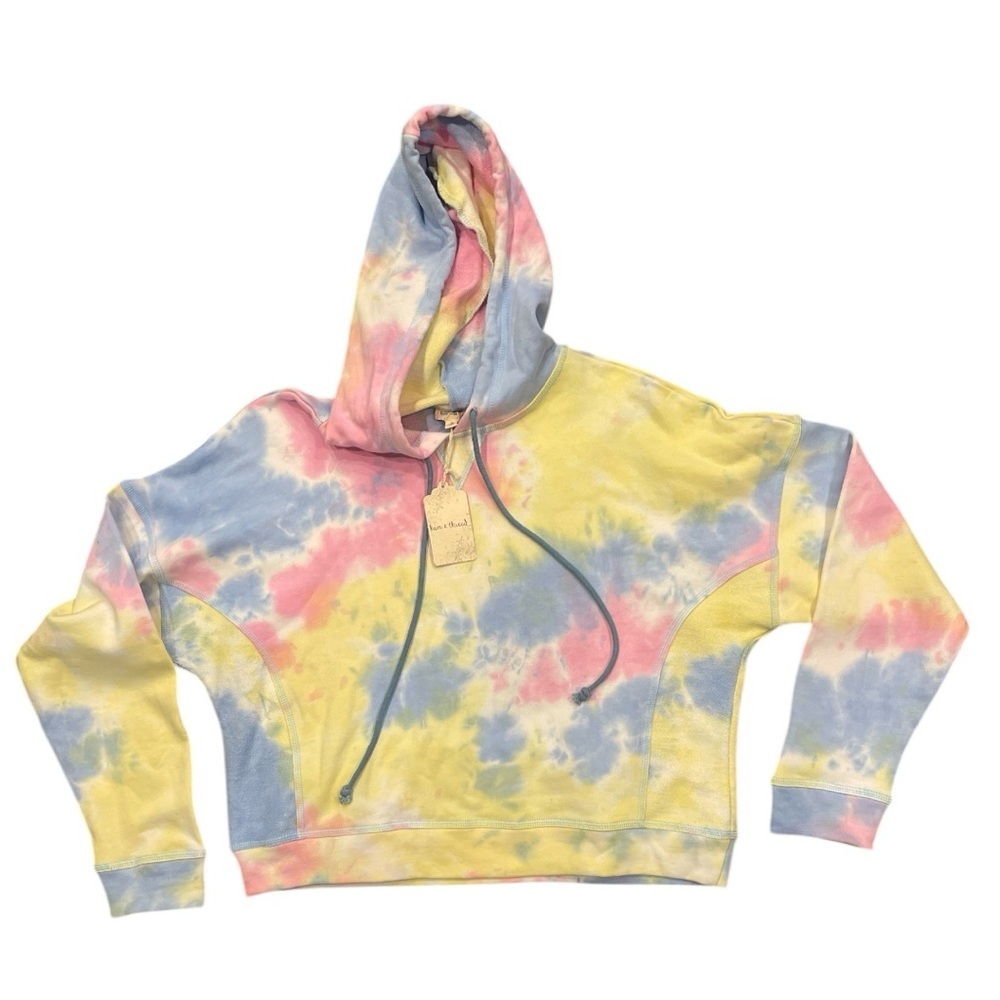 Hem & Thread Medium Pastel Tie-Dye Cropped Hoodie – Oversized Fit (NWT)
